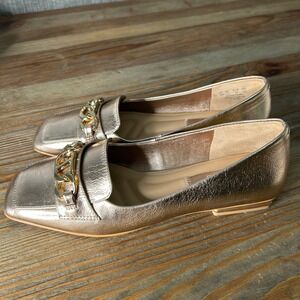 Franco Sarto Tiari Rose Gold Metallic Square Toe Chain Link Loafer Flats 6